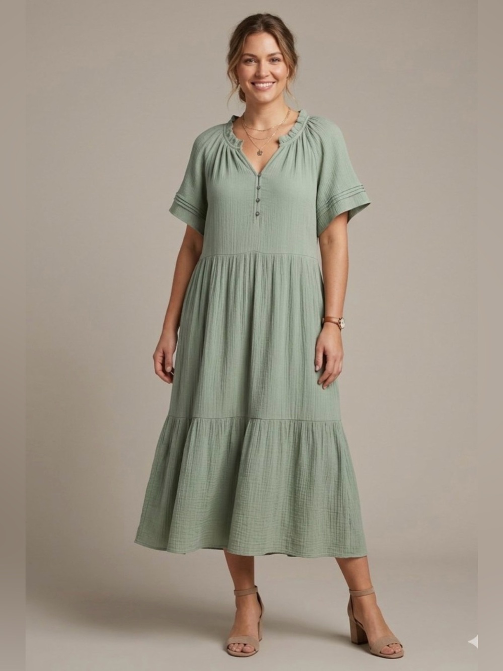 Wonderly Tiered Midi Maxi Dress Size Large